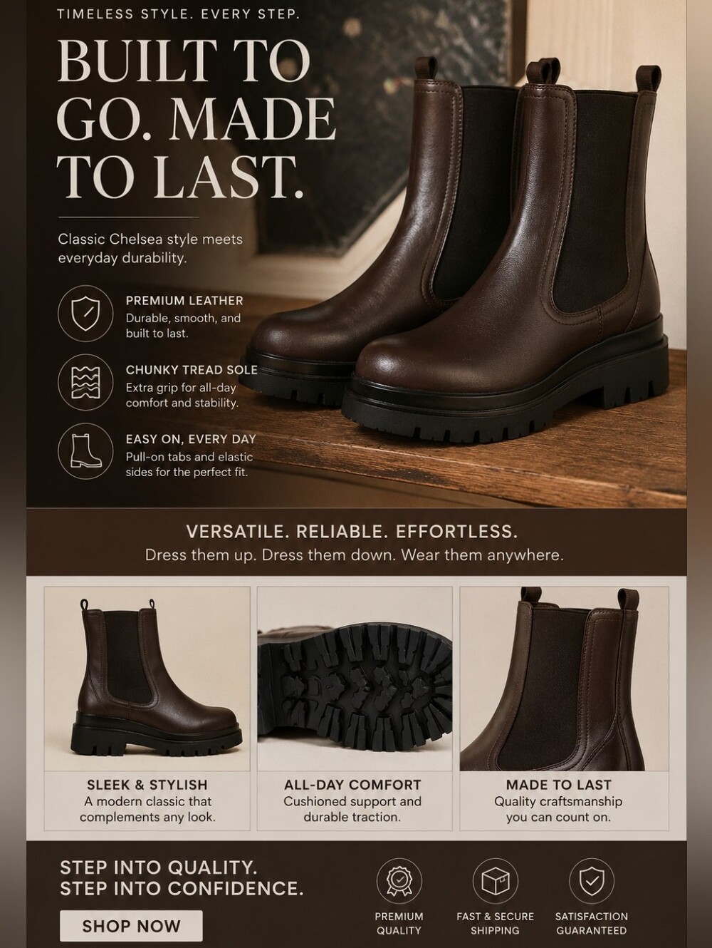 JustFab Dark Brown Chelsea Lug Sole Ankle Boots